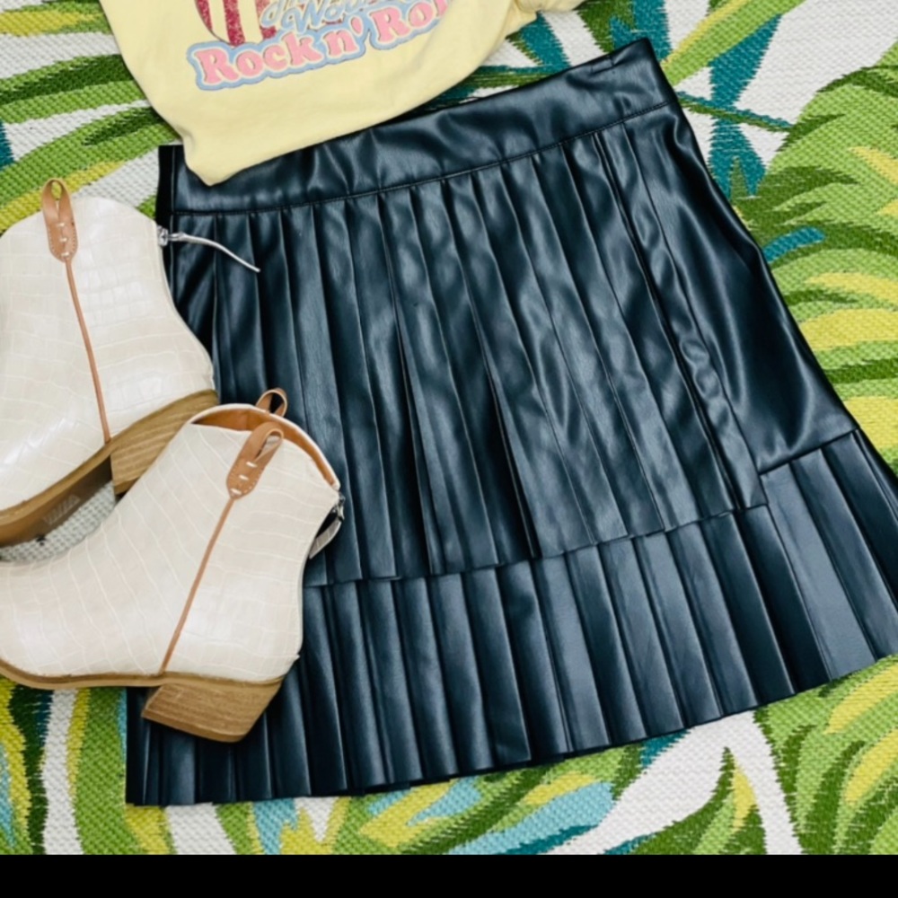 Pleated Vegan Leather Skirt